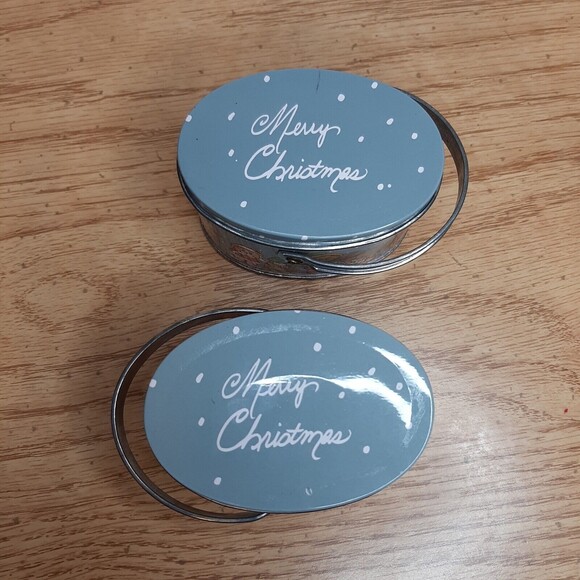 Pair VTG RAZ Imports Merry Christmas Mini Anthropomorphic Bear Tins w/ Handle - Picture 4 of 10